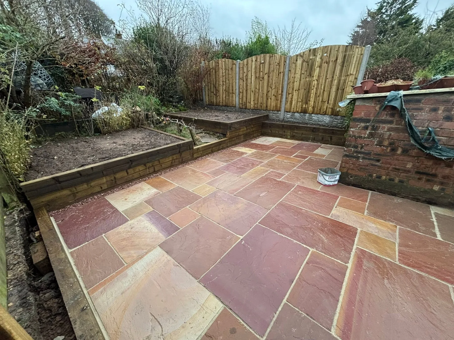 Garden patio and raised timber beds